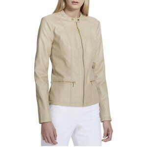 Calvin Klein Faux Leather Front Zip Moto Jacket, Size Medium, Tan
